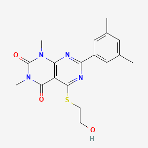 molecular formula C18H20N4O3S B2361765 7-(3,5-Dimethylphenyl)-5-(2-hydroxyethylsulfanyl)-1,3-dimethylpyrimido[4,5-d]pyrimidine-2,4-dione CAS No. 872839-68-4