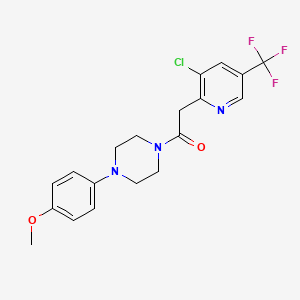 molecular formula C19H19ClF3N3O2 B2361778 2-[3-Chloro-5-(trifluoromethyl)-2-pyridinyl]-1-[4-(4-methoxyphenyl)piperazino]-1-ethanone CAS No. 692737-09-0
