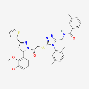 molecular formula C36H36N6O4S2 B2361783 N-((5-((2-(5-(2,3-dimethoxyphenyl)-3-(thiophen-2-yl)-4,5-dihydro-1H-pyrazol-1-yl)-2-oxoethyl)thio)-4-(2,5-dimethylphenyl)-4H-1,2,4-triazol-3-yl)methyl)-3-methylbenzamide CAS No. 362502-59-8