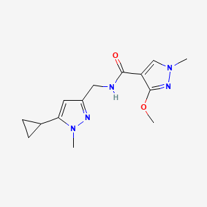 molecular formula C14H19N5O2 B2361787 N-[(5-Cyclopropyl-1-methylpyrazol-3-YL)methyl]-3-methoxy-1-methylpyrazole-4-carboxamide CAS No. 1448072-18-1