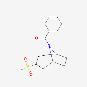 molecular formula C15H23NO3S B2361804 cyclohex-3-en-1-yl((1R,5S)-3-(methylsulfonyl)-8-azabicyclo[3.2.1]octan-8-yl)methanone CAS No. 1706163-73-6