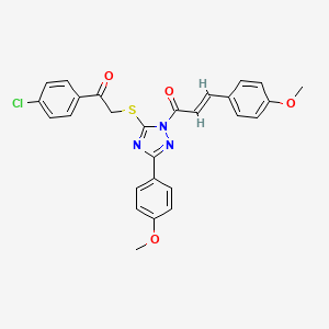 (2E)-1-[5-{[2-(4-chlorophenyl)-2-oxoethyl]sulfanyl}-3-(4-methoxyphenyl)-1H-1,2,4-triazol-1-yl]-3-(4-methoxyphenyl)prop-2-en-1-one