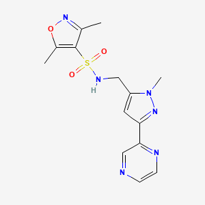 3,5-dimethyl-N-((1-methyl-3-(pyrazin-2-yl)-1H-pyrazol-5-yl)methyl)isoxazole-4-sulfonamide