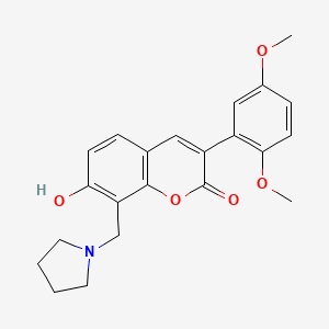 molecular formula C22H23NO5 B2361847 3-(2,5-dimethoxyphenyl)-7-hydroxy-8-(pyrrolidin-1-ylmethyl)-2H-chromen-2-one CAS No. 864753-63-9