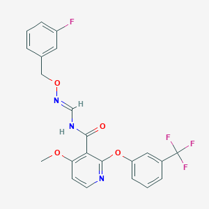 molecular formula C22H17F4N3O4 B2361879 N-({[(3-fluorobenzyl)oxy]imino}methyl)-4-methoxy-2-[3-(trifluoromethyl)phenoxy]nicotinamide CAS No. 478262-37-2