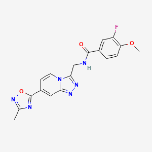 molecular formula C18H15FN6O3 B2361886 3-fluoro-4-methoxy-N-{[7-(3-methyl-1,2,4-oxadiazol-5-yl)[1,2,4]triazolo[4,3-a]pyridin-3-yl]methyl}benzamide CAS No. 1775511-86-8