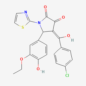 molecular formula C22H17ClN2O5S B2361905 4-[(4-chlorophenyl)carbonyl]-5-(3-ethoxy-4-hydroxyphenyl)-3-hydroxy-1-(1,3-thiazol-2-yl)-1,5-dihydro-2H-pyrrol-2-one CAS No. 374601-84-0