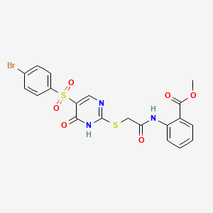 molecular formula C20H16BrN3O6S2 B2361908 Methyl 2-{[({5-[(4-bromophenyl)sulfonyl]-6-oxo-1,6-dihydropyrimidin-2-yl}sulfanyl)acetyl]amino}benzoate CAS No. 893789-42-9