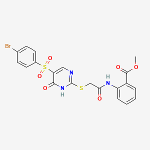 molecular formula C20H16BrN3O6S2 B2361908 2-{[({5-[(4-溴苯基)磺酰基]-6-氧代-1,6-二氢嘧啶-2-基}硫代)乙酰基]氨基}苯甲酸甲酯 CAS No. 893789-42-9