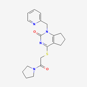 molecular formula C19H22N4O2S B2361917 4-((2-oxo-2-(pyrrolidin-1-yl)ethyl)thio)-1-(pyridin-2-ylmethyl)-6,7-dihydro-1H-cyclopenta[d]pyrimidin-2(5H)-one CAS No. 946374-40-9