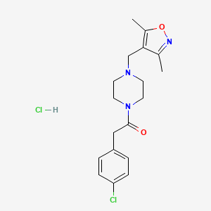 molecular formula C18H23Cl2N3O2 B2361919 2-(4-Chlorophenyl)-1-(4-((3,5-dimethylisoxazol-4-yl)methyl)piperazin-1-yl)ethanone hydrochloride CAS No. 1396708-84-1