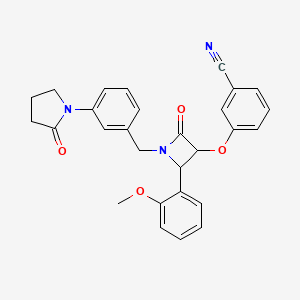 molecular formula C28H25N3O4 B2361926 3-{[2-(2-Methoxyphenyl)-4-oxo-1-{[3-(2-oxopyrrolidin-1-yl)phenyl]methyl}azetidin-3-yl]oxy}benzonitrile CAS No. 1223387-71-0