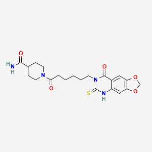 1-[6-(8-oxo-6-sulfanylidene-5H-[1,3]dioxolo[4,5-g]quinazolin-7-yl)hexanoyl]piperidine-4-carboxamide