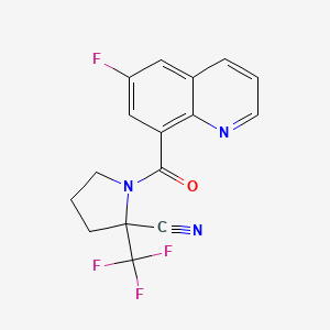molecular formula C16H11F4N3O B2361939 1-(6-Fluoroquinoline-8-carbonyl)-2-(trifluoromethyl)pyrrolidine-2-carbonitrile CAS No. 2094846-34-9