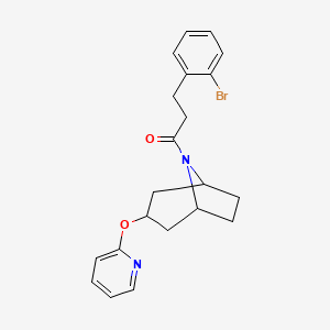 molecular formula C21H23BrN2O2 B2361940 3-(2-bromophenyl)-1-((1R,3s,5S)-3-(pyridin-2-yloxy)-8-azabicyclo[3.2.1]octan-8-yl)propan-1-one CAS No. 2108394-19-8