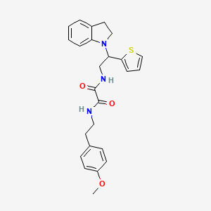 molecular formula C25H27N3O3S B2361943 N1-(2-(indolin-1-yl)-2-(thiophen-2-yl)ethyl)-N2-(4-methoxyphenethyl)oxalamide CAS No. 898407-61-9