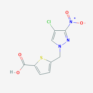 molecular formula C9H6ClN3O4S B2361959 5-[(4-chloro-3-nitro-1H-pyrazol-1-yl)methyl]thiophene-2-carboxylic acid CAS No. 1006955-33-4
