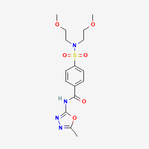 molecular formula C16H22N4O6S B2361960 4-[bis(2-methoxyethyl)sulfamoyl]-N-(5-methyl-1,3,4-oxadiazol-2-yl)benzamide CAS No. 685837-52-9