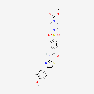 molecular formula C25H28N4O6S2 B2361961 Ethyl 4-((4-((4-(4-methoxy-3-methylphenyl)thiazol-2-yl)carbamoyl)phenyl)sulfonyl)piperazine-1-carboxylate CAS No. 361174-35-8
