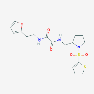 molecular formula C17H21N3O5S2 B2361978 N1-(2-(呋喃-2-基)乙基)-N2-((1-(噻吩-2-基磺酰基)吡咯烷-2-基)甲基)草酰胺 CAS No. 896283-93-5
