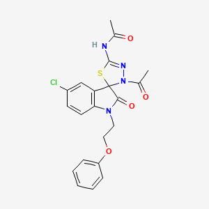 molecular formula C21H19ClN4O4S B2361984 N-[3-acetyl-10-chloro-7-oxo-6-(2-phenoxyethyl)spiro[1,3,4-thiadiazoline-2,3'-i ndoline]-5-yl]acetamide CAS No. 905775-35-1