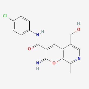 molecular formula C17H14ClN3O3 B2361998 N-(4-氯苯基)-5-(羟甲基)-2-亚氨基-8-甲基吡喃并[2,3-c]吡啶-3-甲酰胺 CAS No. 443116-31-2
