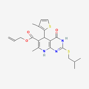 molecular formula C21H25N3O3S2 B2362009 Allyl 2-(isobutylthio)-7-methyl-5-(3-methyl-2-thienyl)-4-oxo-3,4,5,8-tetrahydropyrido[2,3-d]pyrimidine-6-carboxylate CAS No. 923900-66-7