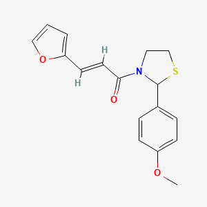 molecular formula C17H17NO3S B2362037 (E)-3-(呋喃-2-基)-1-(2-(4-甲氧基苯基)噻唑烷-3-基)丙-2-烯-1-酮 CAS No. 2035017-90-2