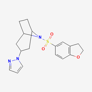 molecular formula C18H21N3O3S B2362045 (1R,5S)-8-((2,3-dihydrobenzofuran-5-yl)sulfonyl)-3-(1H-pyrazol-1-yl)-8-azabicyclo[3.2.1]octane CAS No. 2320886-75-5