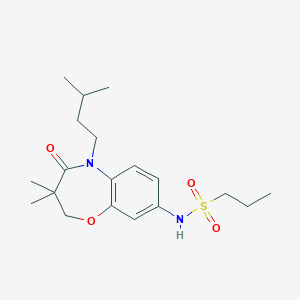molecular formula C19H30N2O4S B2362055 N-(5-isopentyl-3,3-dimethyl-4-oxo-2,3,4,5-tetrahydrobenzo[b][1,4]oxazepin-8-yl)propane-1-sulfonamide CAS No. 922125-97-1