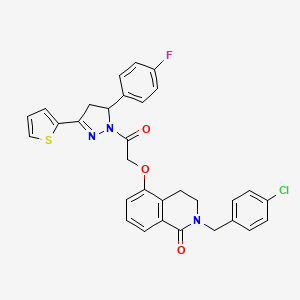 molecular formula C31H25ClFN3O3S B2362064 2-(4-chlorobenzyl)-5-(2-(5-(4-fluorophenyl)-3-(thiophen-2-yl)-4,5-dihydro-1H-pyrazol-1-yl)-2-oxoethoxy)-3,4-dihydroisoquinolin-1(2H)-one CAS No. 850906-81-9