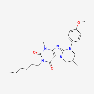 molecular formula C23H31N5O3 B2362077 3-hexyl-9-(4-methoxyphenyl)-1,7-dimethyl-7,8-dihydro-6H-purino[7,8-a]pyrimidine-2,4-dione CAS No. 848205-88-9