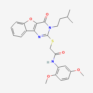 molecular formula C25H27N3O5S B2362095 N-(2,5-dimethoxyphenyl)-2-{[3-(3-methylbutyl)-4-oxo-3,4-dihydro[1]benzofuro[3,2-d]pyrimidin-2-yl]sulfanyl}acetamide CAS No. 899755-36-3