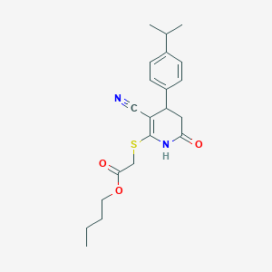 molecular formula C21H26N2O3S B2362102 Butyl 2-((3-cyano-4-(4-isopropylphenyl)-6-oxo-1,4,5,6-tetrahydropyridin-2-yl)thio)acetate CAS No. 370844-00-1
