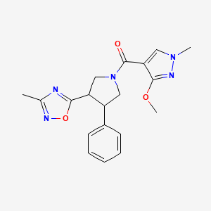 molecular formula C19H21N5O3 B2362113 (3-methoxy-1-methyl-1H-pyrazol-4-yl)(3-(3-methyl-1,2,4-oxadiazol-5-yl)-4-phenylpyrrolidin-1-yl)methanone CAS No. 1904312-06-6