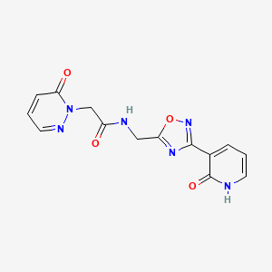 molecular formula C14H12N6O4 B2362119 N-((3-(2-氧代-1,2-二氢吡啶-3-基)-1,2,4-恶二唑-5-基)甲基)-2-(6-氧代哒嗪-1(6H)-基)乙酰胺 CAS No. 2034350-48-4