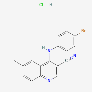 molecular formula C17H13BrClN3 B2362121 4-((4-溴苯基)氨基)-6-甲基喹啉-3-甲腈盐酸盐 CAS No. 1323538-08-4