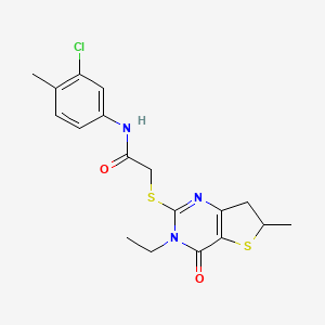 molecular formula C18H20ClN3O2S2 B2362128 N-(3-氯-4-甲基苯基)-2-((3-乙基-6-甲基-4-氧代-3,4,6,7-四氢噻吩[3,2-d]嘧啶-2-基)硫)乙酰胺 CAS No. 851409-68-2