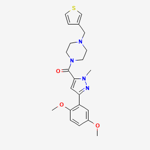 molecular formula C22H26N4O3S B2362130 (3-(2,5-dimethoxyphenyl)-1-methyl-1H-pyrazol-5-yl)(4-(thiophen-3-ylmethyl)piperazin-1-yl)methanone CAS No. 1226437-65-5