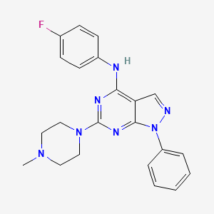 molecular formula C22H22FN7 B2362179 N-(4-fluorophenyl)-6-(4-methylpiperazin-1-yl)-1-phenyl-1H-pyrazolo[3,4-d]pyrimidin-4-amine CAS No. 946288-80-8