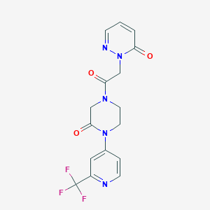 molecular formula C16H14F3N5O3 B2362180 2-[2-Oxo-2-[3-oxo-4-[2-(trifluoromethyl)pyridin-4-yl]piperazin-1-yl]ethyl]pyridazin-3-one CAS No. 2380143-15-5