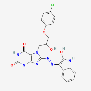 (E)-7-(3-(4-chlorophenoxy)-2-hydroxypropyl)-3-methyl-8-(2-(2-oxoindolin-3-ylidene)hydrazinyl)-1H-purine-2,6(3H,7H)-dione