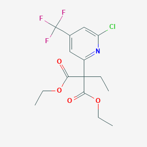 molecular formula C15H17ClF3NO4 B2362191 Diethyl 2-[6-chloro-4-(trifluoromethyl)-2-pyridinyl]-2-ethylmalonate CAS No. 882747-55-9