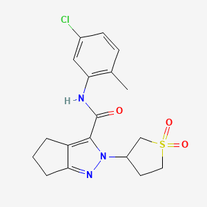 molecular formula C18H20ClN3O3S B2362199 N-(5-chloro-2-methylphenyl)-2-(1,1-dioxidotetrahydrothiophen-3-yl)-2,4,5,6-tetrahydrocyclopenta[c]pyrazole-3-carboxamide CAS No. 2309538-36-9
