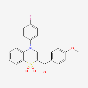 molecular formula C22H16FNO4S B2362200 [4-(4-fluorophenyl)-1,1-dioxido-4H-1,4-benzothiazin-2-yl](4-methoxyphenyl)methanone CAS No. 1114886-41-7