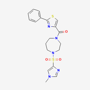 molecular formula C19H21N5O3S2 B2362202 (4-((1-methyl-1H-imidazol-4-yl)sulfonyl)-1,4-diazepan-1-yl)(2-phenylthiazol-4-yl)methanone CAS No. 1903206-42-7