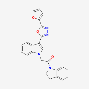 molecular formula C24H18N4O3 B2362204 2-(3-(5-(呋喃-2-基)-1,3,4-噁二唑-2-基)-1H-吲哚-1-基)-1-(吲哚-1-基)乙酮 CAS No. 1021054-54-5