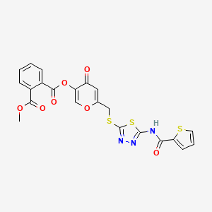 molecular formula C22H15N3O7S3 B2362212 甲基(4-氧代-6-(((5-(噻吩-2-甲酰胺)-1,3,4-噻二唑-2-基)硫代)甲基)-4H-吡喃-3-基)苯二甲酸酯 CAS No. 896017-70-2