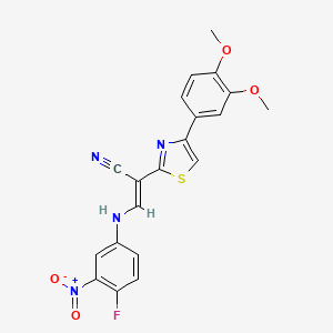 (E)-2-(4-(3,4-dimethoxyphenyl)thiazol-2-yl)-3-((4-fluoro-3-nitrophenyl)amino)acrylonitrile