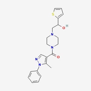 molecular formula C21H24N4O2S B2362218 (4-(2-hydroxy-2-(thiophen-2-yl)ethyl)piperazin-1-yl)(5-methyl-1-phenyl-1H-pyrazol-4-yl)methanone CAS No. 1251611-27-4